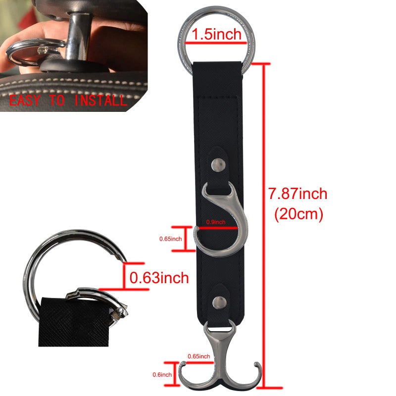 yicheyiyou Headrest Hooks for Car Back Seat Organizer Black Faux Leather Hanger Holder Hook, for Hanging Purses and Bags and Coats Grocery Bag Umbrellas Handbag Car Accessories Interior Men for Women - Image 4