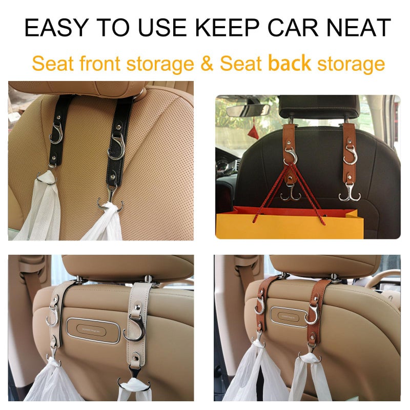 yicheyiyou Headrest Hooks for Car Back Seat Organizer Black Faux Leather Hanger Holder Hook, for Hanging Purses and Bags and Coats Grocery Bag Umbrellas Handbag Car Accessories Interior Men for Women - Image 5