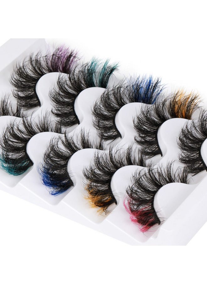 Focipeysa - Focipeysa Colored Lashes Fluffy Mink Eyelashes Pink End 8D Dramatic Wispy Lashes C Curl 5 Color Mixed False Eyelashes Eye (Pink Orange Purple Green Blue) - Image 1
