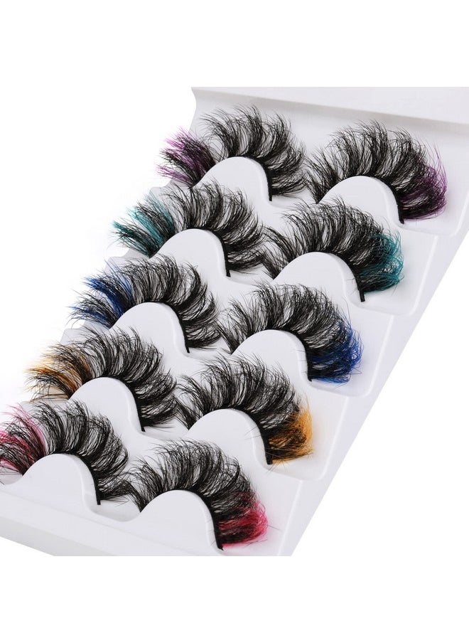 Focipeysa - Focipeysa Colored Lashes Fluffy Mink Eyelashes Pink End 8D Dramatic Wispy Lashes C Curl 5 Color Mixed False Eyelashes Eye (Pink Orange Purple Green Blue) - Image 1