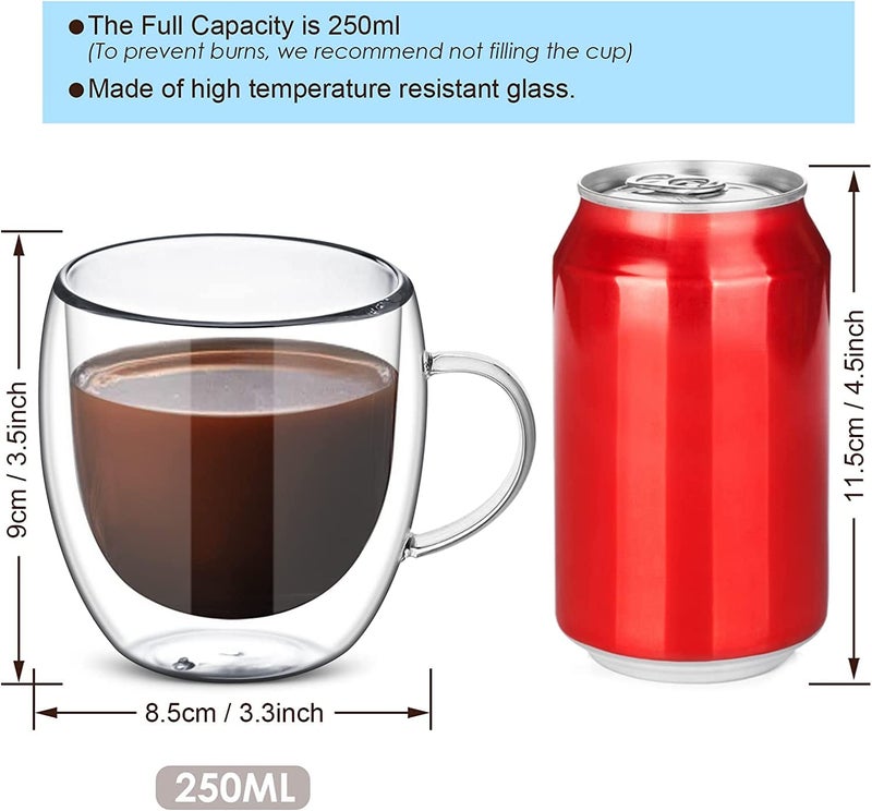 Ulrikco 8 oz Double Walled Glass Coffee Mugs, Clear Glass Mug Set of 4, Insulated Borosilicate Glass Coffee Cups with Handle, Espresso Mugs for Cappuccino, Latte, Tea, Hot/Cold Drink - Image 4