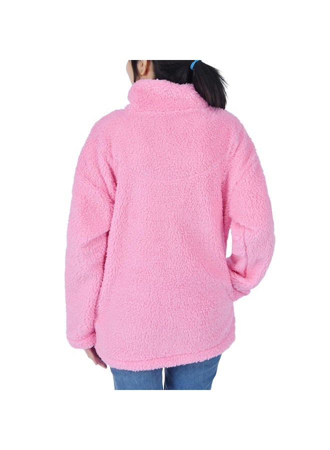 Sleepdown Quarter Zip Pullover Sweatshirts for Women, Long Sleeve Lined Fuzzy Sherpa Fleece Half Zip UP Pullover Womens Oversized Sweatshirt Fluffy Top Coat with Pockets - Hot Pink, Small - Image 2