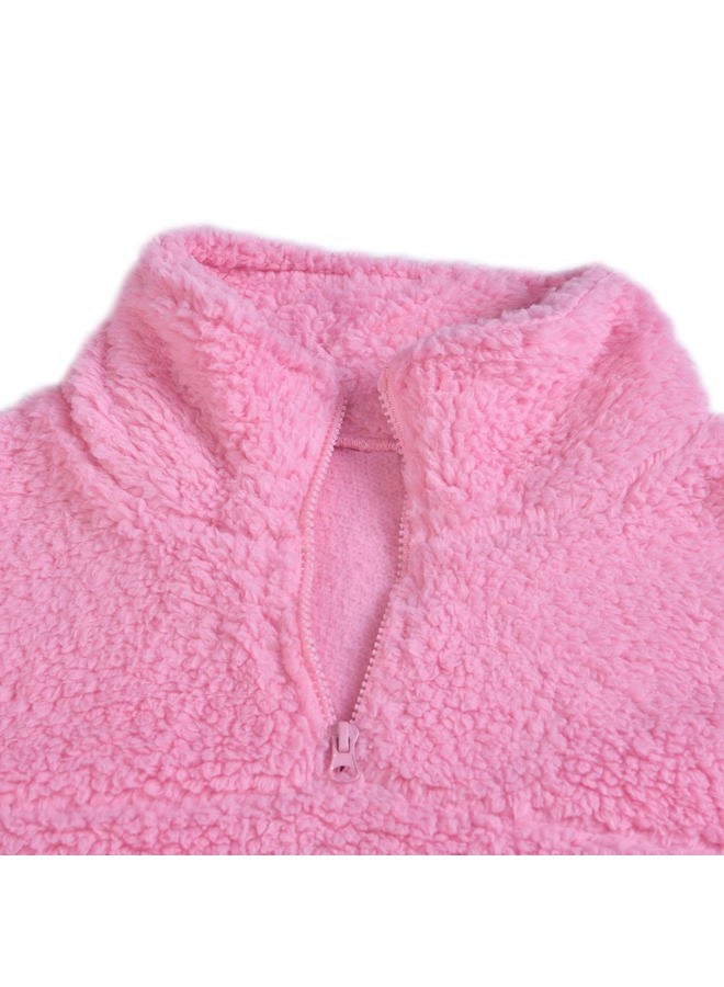 Sleepdown Quarter Zip Pullover Sweatshirts for Women, Long Sleeve Lined Fuzzy Sherpa Fleece Half Zip UP Pullover Womens Oversized Sweatshirt Fluffy Top Coat with Pockets - Hot Pink, Small - Image 3