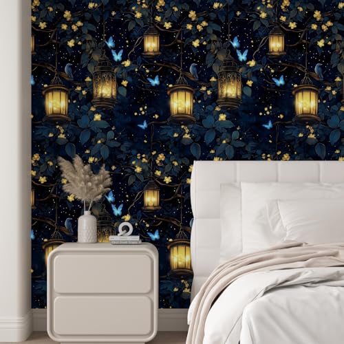 VOLEAAR Extra Long Peel and Stick Wallpaper Thick Self Adhesive Vinyl Roll Removable Waterproof Contact Paper for Bedroom Bathroom Cabinet Accent Wall Dark Fanstasy Forest Decor Midnight Blue 175 x 393 - Image 3
