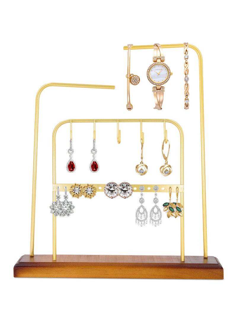 AC&L AC&L Jewelry Organizer 4 tier Wooden Base Metal Jewelry Holder Stand, Jewelry Display Rack for Watches, Necklace, Earrings, bracelet, Rings, Accessories, Aesthetic Jewelry Hanging Organizer  - Image 1