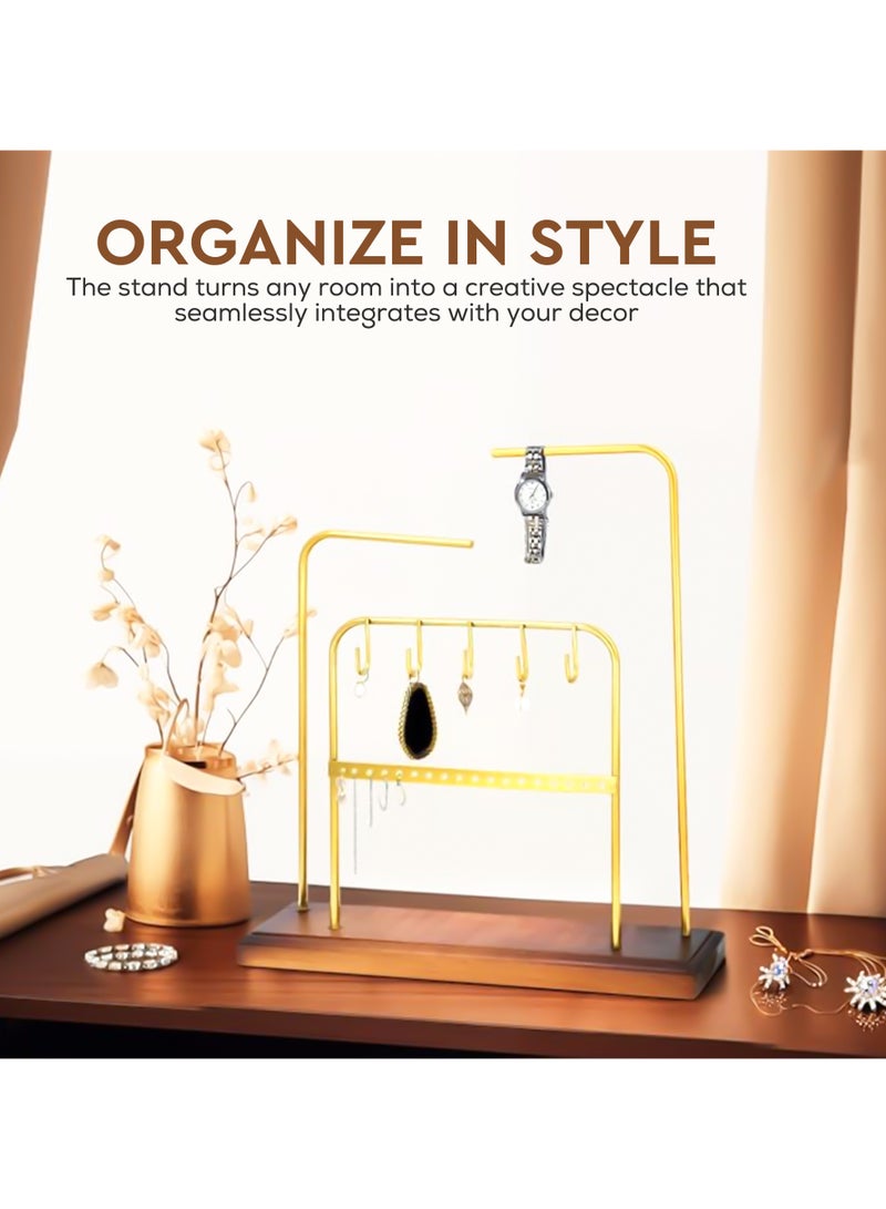 AC&L AC&L Jewelry Organizer 4 tier Wooden Base Metal Jewelry Holder Stand, Jewelry Display Rack for Watches, Necklace, Earrings, bracelet, Rings, Accessories, Aesthetic Jewelry Hanging Organizer  - Image 2