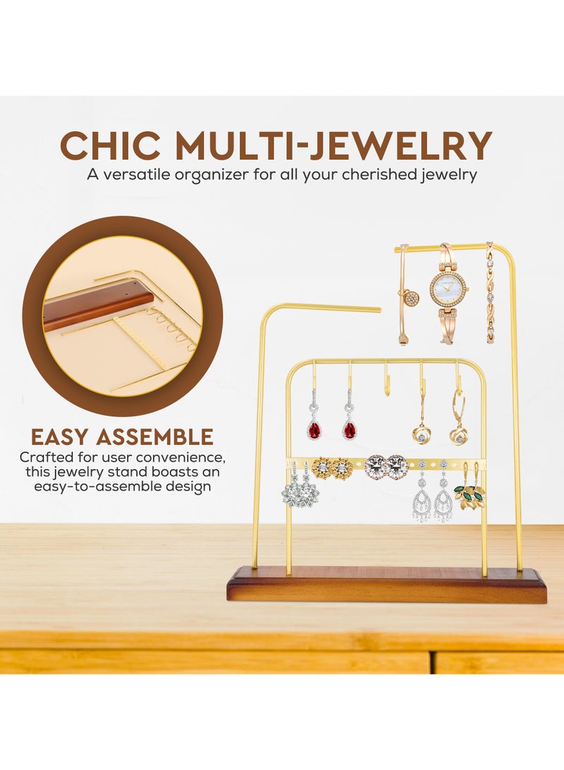 AC&L AC&L Jewelry Organizer 4 tier Wooden Base Metal Jewelry Holder Stand, Jewelry Display Rack for Watches, Necklace, Earrings, bracelet, Rings, Accessories, Aesthetic Jewelry Hanging Organizer  - Image 4