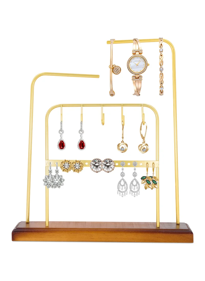 AC&L AC&L Jewelry Organizer 4 tier Wooden Base Metal Jewelry Holder Stand, Jewelry Display Rack for Watches, Necklace, Earrings, bracelet, Rings, Accessories, Aesthetic Jewelry Hanging Organizer