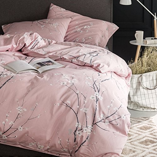 Eikei Japanese Oriental Style Cherry Red Blossom Floral Branches Print Duvet Quilt Cover 300tc Cotton Bedding 3 Piece Set (Rose Dust, King) - Image 3