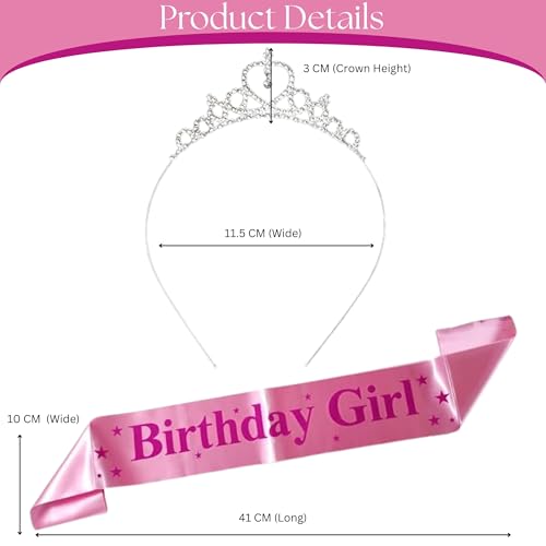Curated Cart Tiara for Girls with Birthday Girl Sash – Birthday Accessories, Crown for Baby Girl, Queen Crown, Jewellery for Kids, Party Gift Set - Image 2