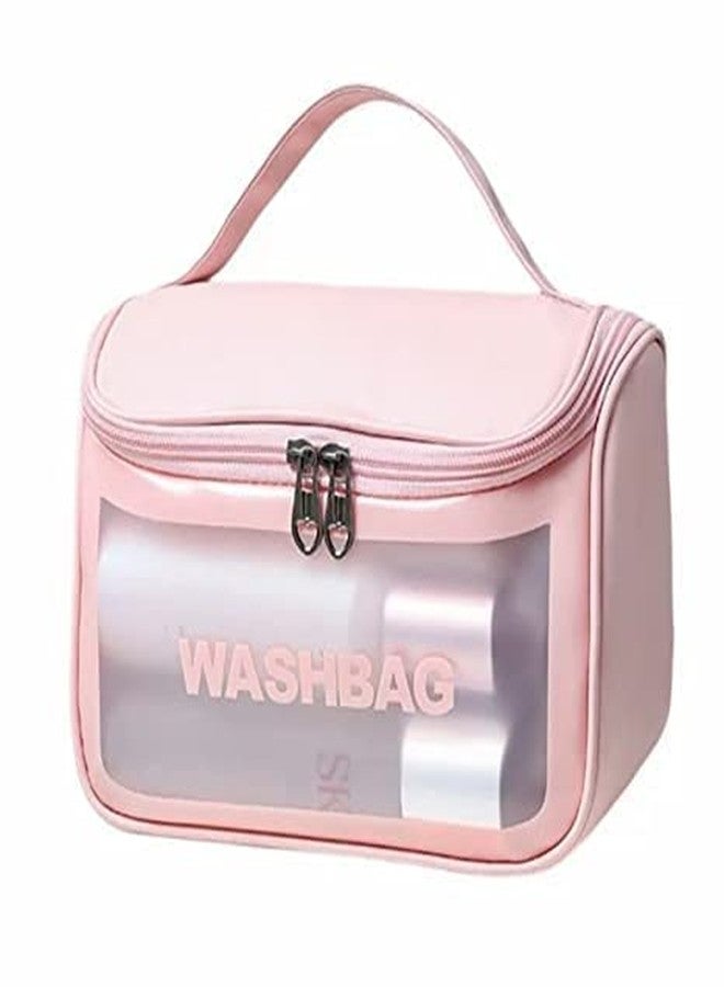 KINDRED Transparent Travel Pouch Makeup Cosmetic Storage Toiletry Kit Makeup Pouch Jewellery Bag Travelling Organiser Toiletry Kit. (3 pcs Combo -1 Hanging wash Bag -Pink) - Image 3