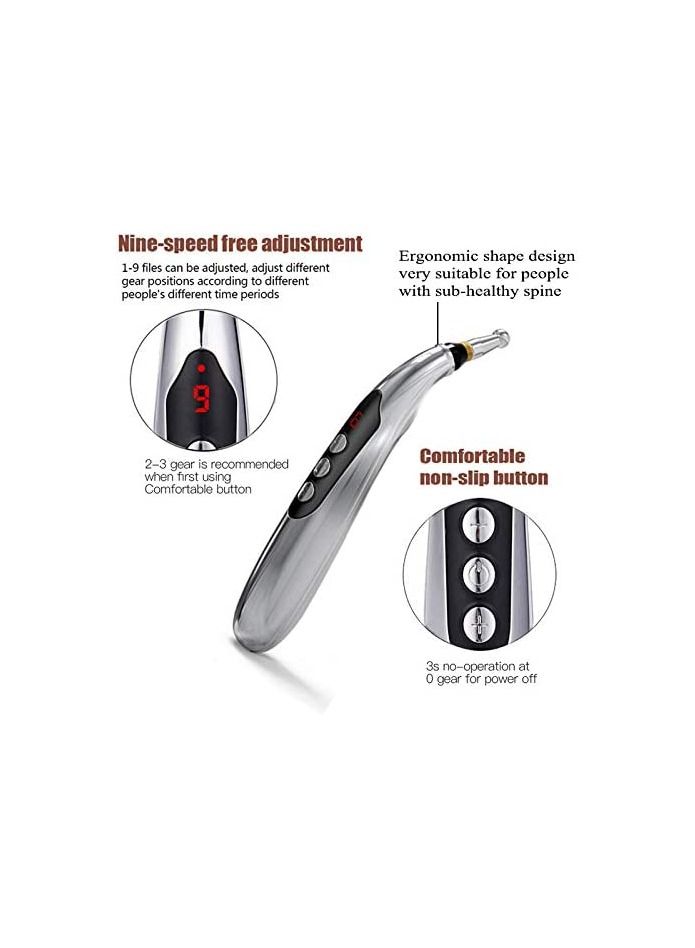 قلم إلكتروني للوخز بالإبر ، USB قابل لإعادة الشحن وعلاج وتخفيف الآلام ، قلم طاقة كهربائي ، قلم مدلك ، أداة تدليك لتخفيف الآلام مع 3 رؤوس للتدليك و 2 جل تدليك - Image 5