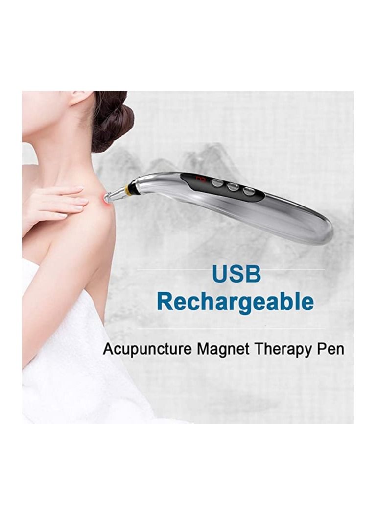قلم إلكتروني للوخز بالإبر ، USB قابل لإعادة الشحن وعلاج وتخفيف الآلام ، قلم طاقة كهربائي ، قلم مدلك ، أداة تدليك لتخفيف الآلام مع 3 رؤوس للتدليك و 2 جل تدليك - Image 4