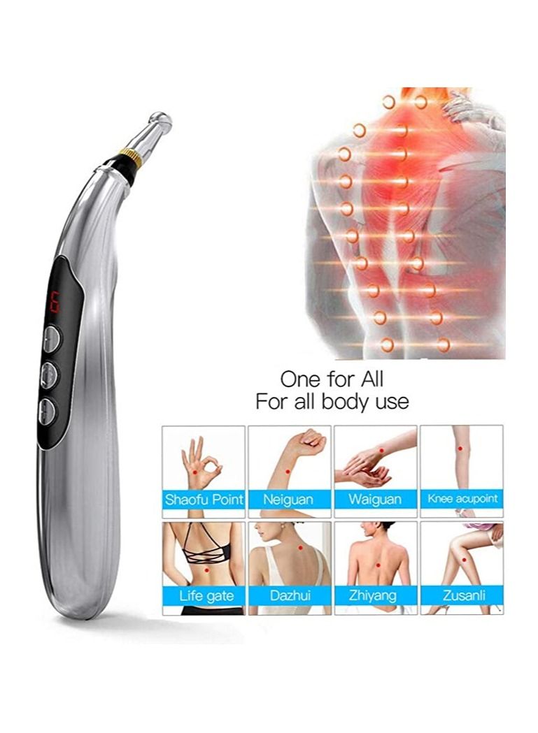قلم إلكتروني للوخز بالإبر ، USB قابل لإعادة الشحن وعلاج وتخفيف الآلام ، قلم طاقة كهربائي ، قلم مدلك ، أداة تدليك لتخفيف الآلام مع 3 رؤوس للتدليك و 2 جل تدليك - Image 1