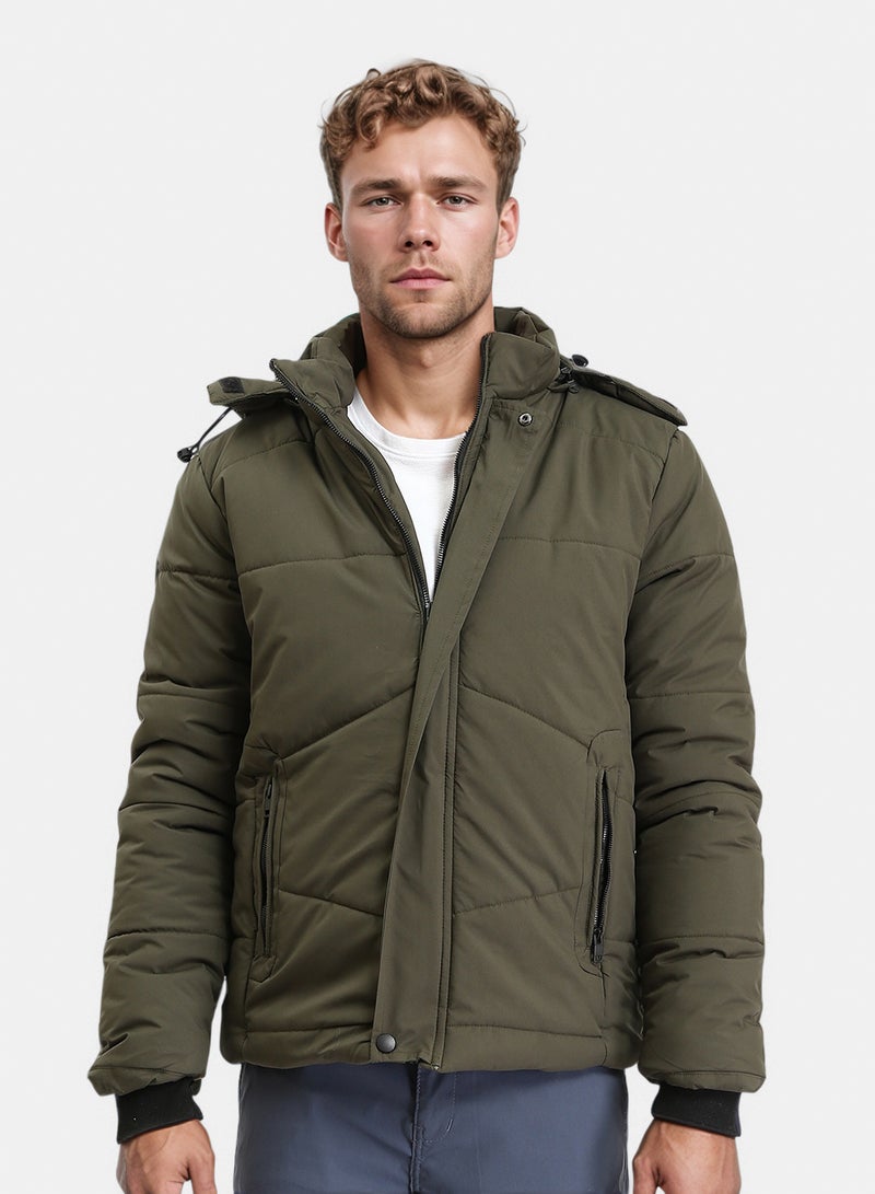 RAVIN Men Casual Solid Jacket With Zipped Pockets Dark Khaki - Image 1