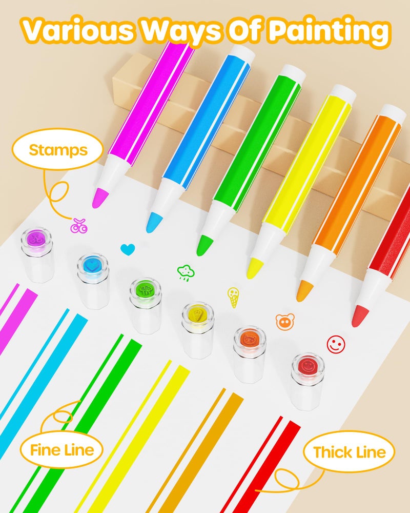 D-FantiX 36 Colors Washable Markers for Kids, Stamp Markers Coloring Set with Coloring Books and Stand Portable Box, Back to School Supplies for Girls Boys, Kids Road Trip Activities - Image 4