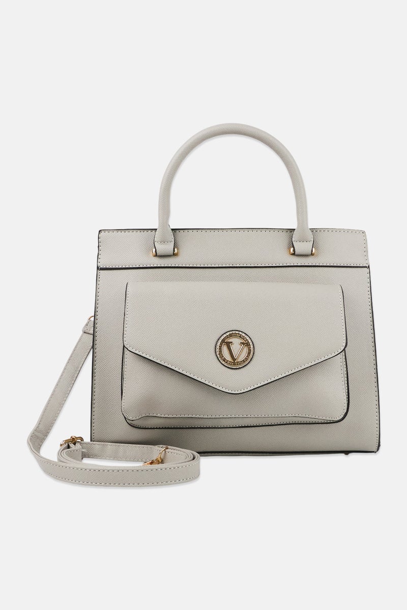 Vera Women Joy Pebble Brand Logo Satchel Bag, Grey - Image 1