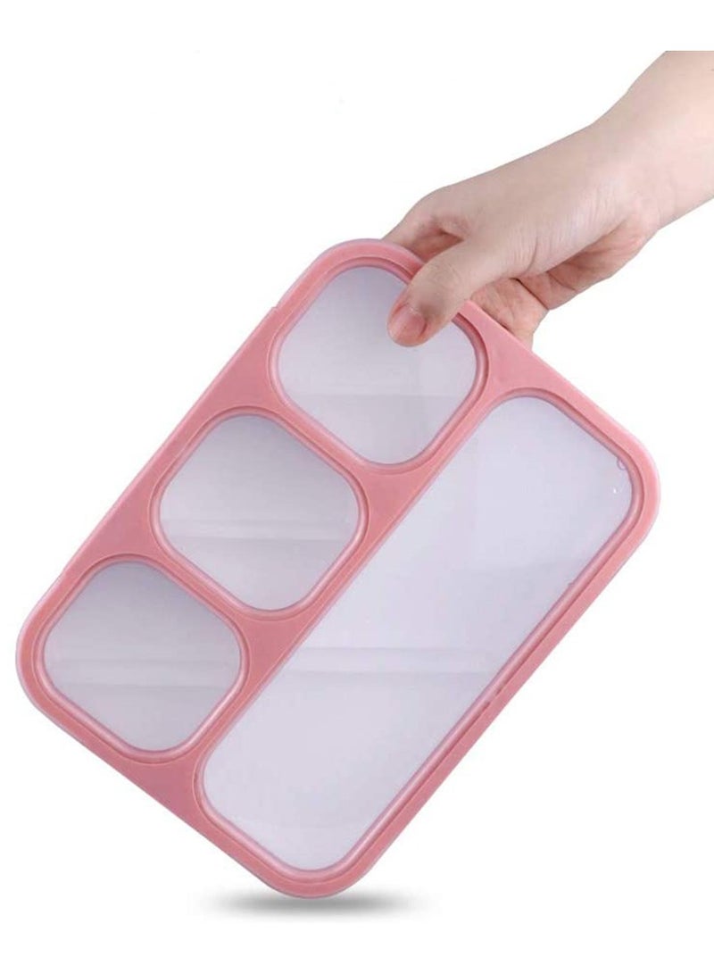Yooee Bento Lunch Box with Cutlery and 4 Compartments, Suitable for Microwave and Dishwasher, Pink 1000ml - Image 2