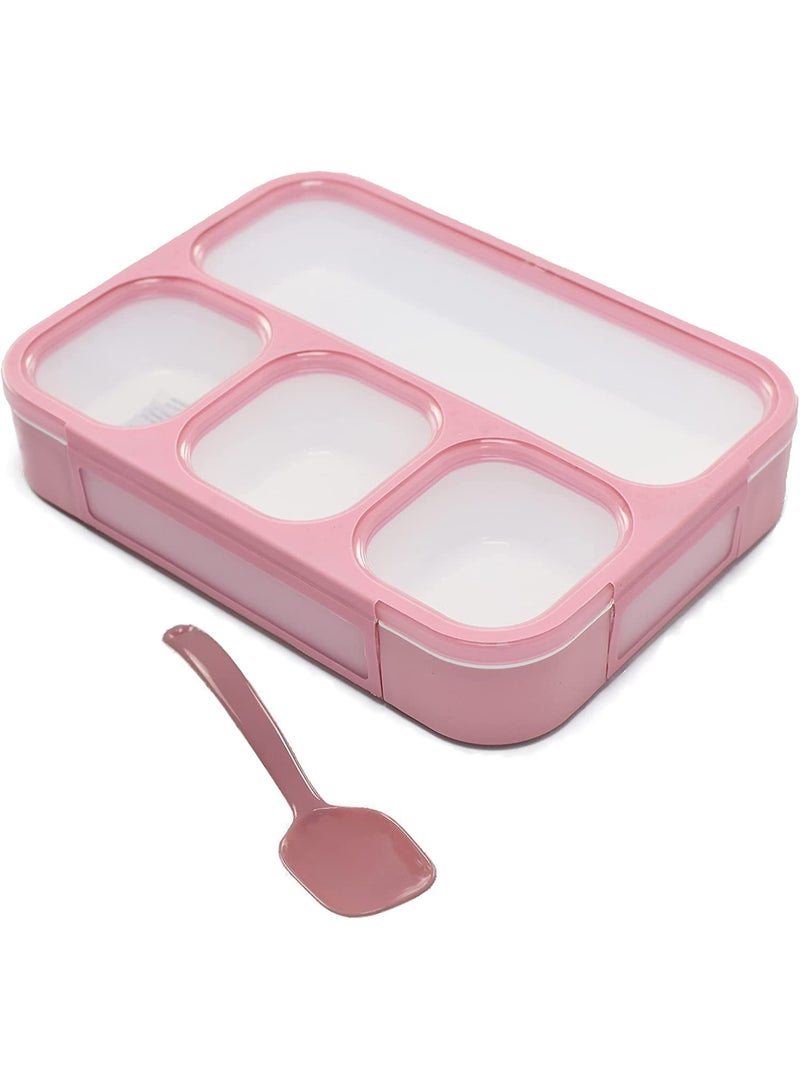 Yooee Bento Lunch Box with Cutlery and 4 Compartments, Suitable for Microwave and Dishwasher, Pink 1000ml - Image 1