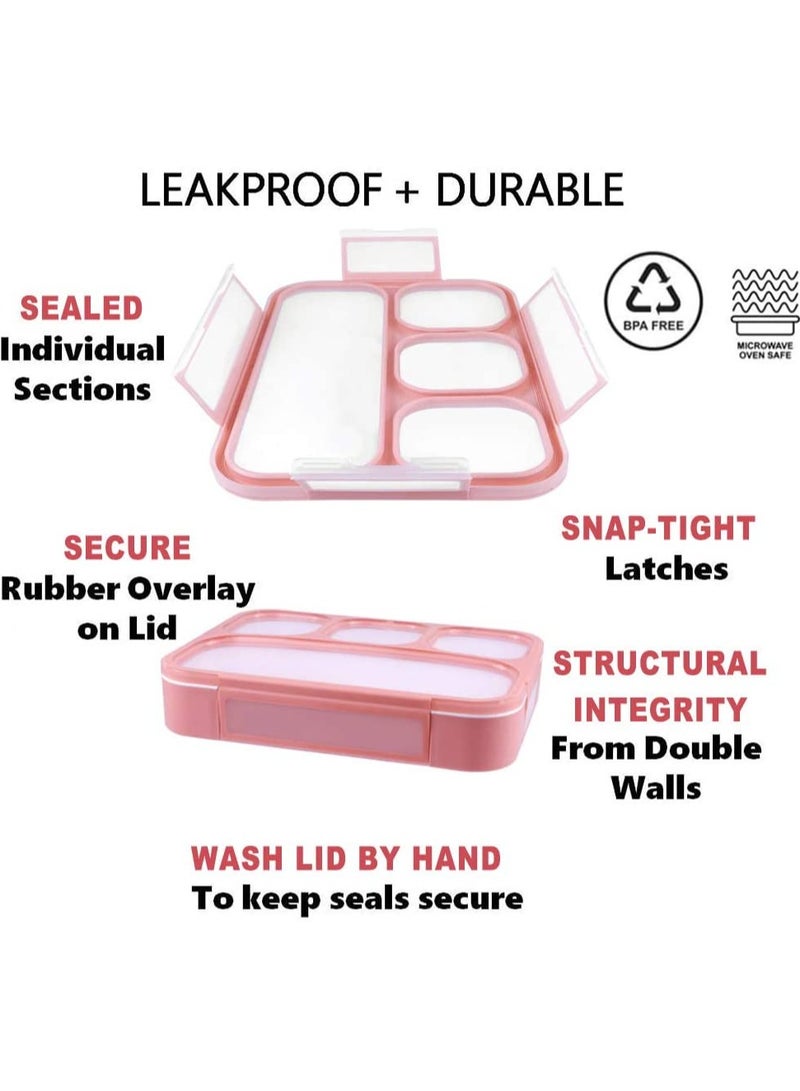 Yooee Bento Lunch Box with Cutlery and 4 Compartments, Suitable for Microwave and Dishwasher, Pink 1000ml - Image 3