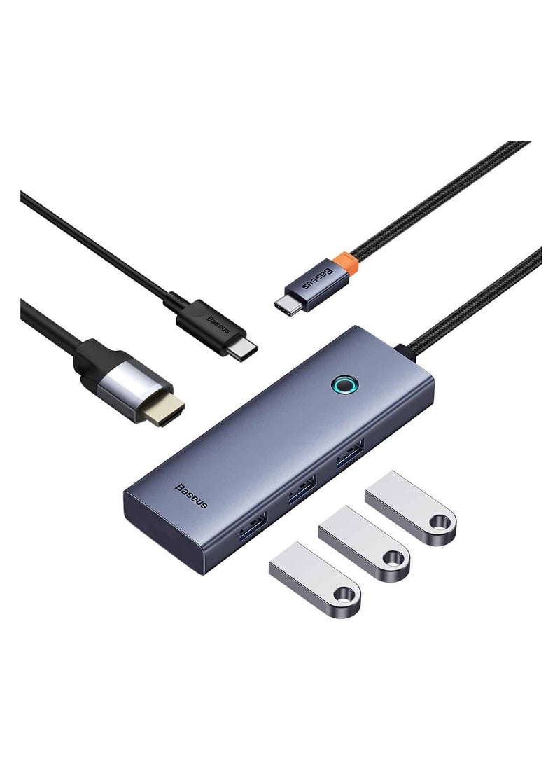 Baseus UltraJoy Series 5-Port HUB Docking Station Space Grey（Type-C to HDMI4K@30Hz*1+USB 3.0*3+PD*1） Grey - Image 3