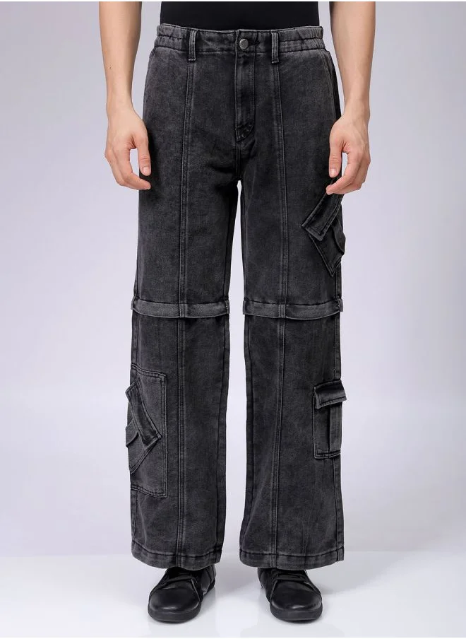 The Indian Garage Co Men Baggy Solid Mid-Rise Convertible Cargo Denim