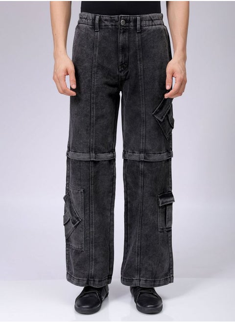 Men Baggy Solid Mid-Rise Convertible Cargo Denim