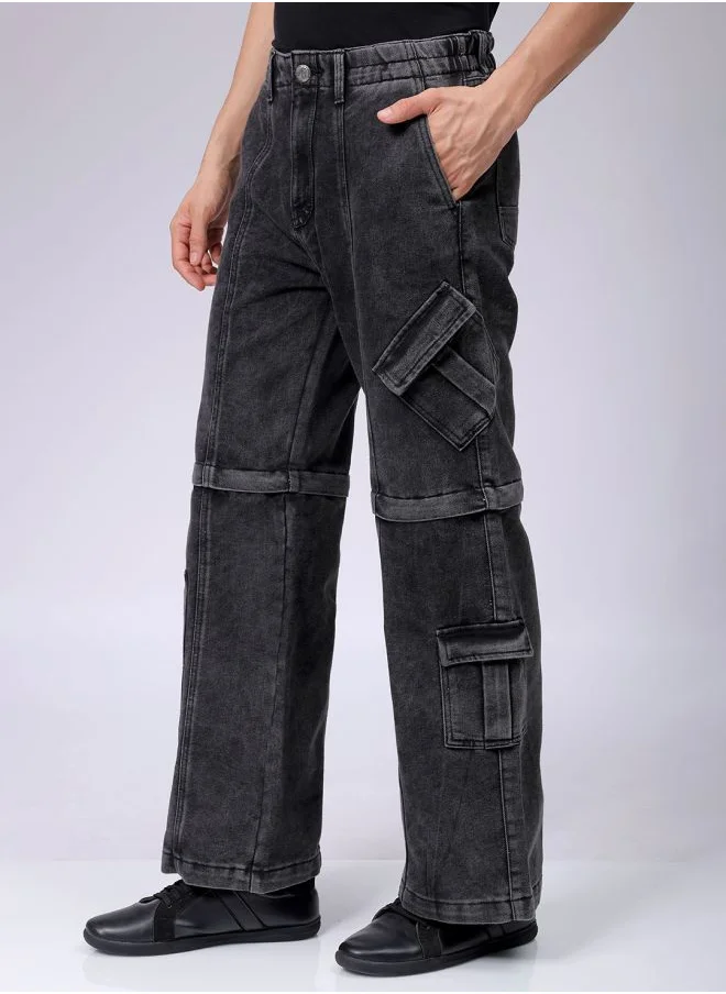 The Indian Garage Co Men Baggy Solid Mid-Rise Convertible Cargo Denim