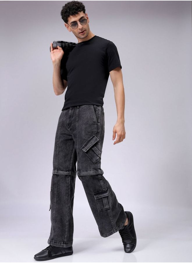 The Indian Garage Co - Men Baggy Solid Mid-Rise Convertible Cargo Denim - Image 1