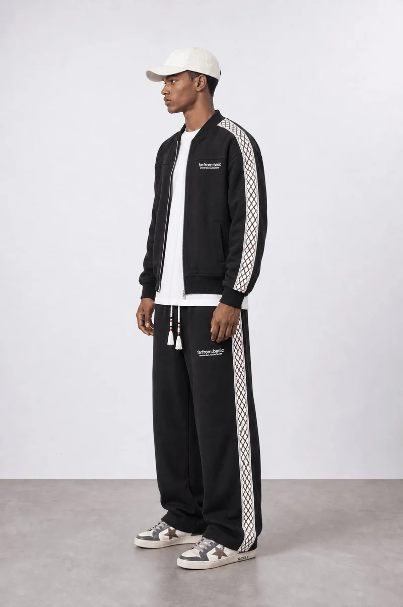 Respire Men's FFB Striped Doubleface Tracksuit Set, Black