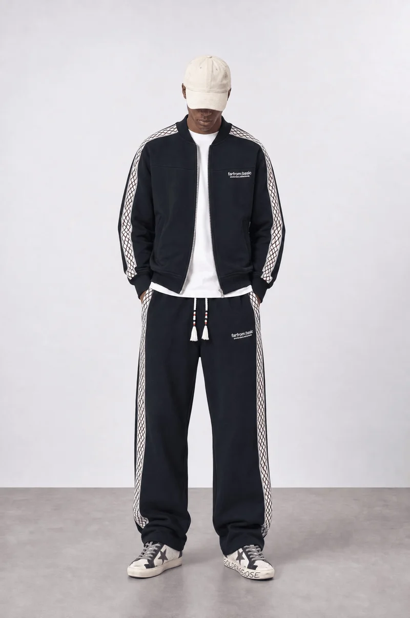 Respire Men's FFB Striped Doubleface Tracksuit Set, Black