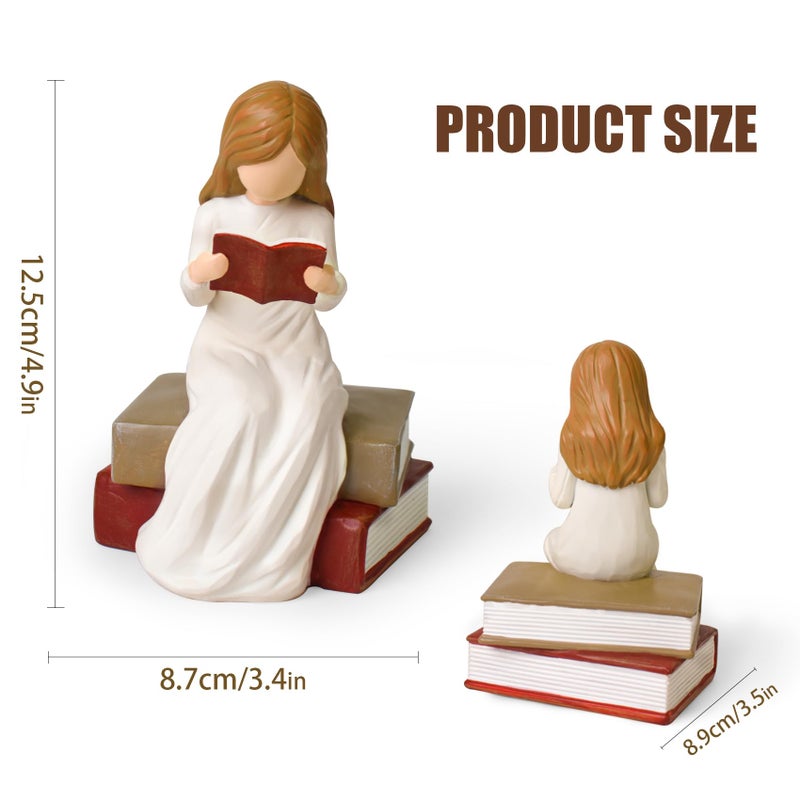 Cuayaes Gifts for Readers Book Lovers Women, Graduates, Students, Teachers, Caregivers, Bookshelf Decor Hand-Painted Sculpted Aesthetic Reading Figurines for Home Library Office Desk - Image 2
