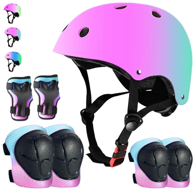 FOOKCIAN Kids Bike Helmet Set Adjustable for Children, Boys, Girls and Teenagers Aged 3-8 Years Includes Elbow, Knee, Wrist Guards Children's Helmet Protection Set for Bikes SkateboardsRollerskates - Image 1