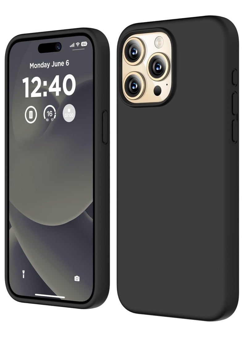 MUNTAQI Compatible with iPhone 15 Pro Max Case, Liquid Silicone Case, Full Body Shockproof Protective Cover Slim Thin Phone Case with Soft Anti-Scratch Microfiber Lining, 6.7 inch-Black - Image 1