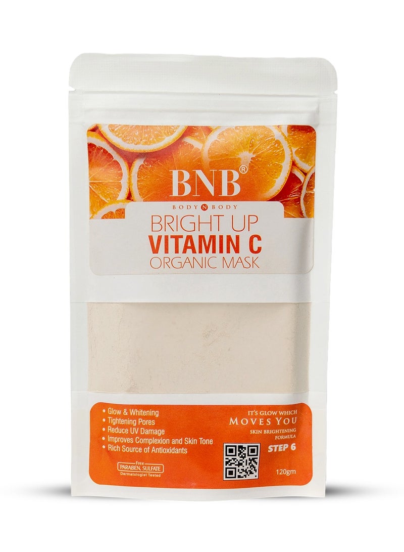 Bright Up Vitamin C Organic Face Mask – 120g | Brightening & Dark Spot Correcting Mask | Evens Skin Tone, Reduces Hyperpigmentation | Antioxidant-Rich Organic Formula