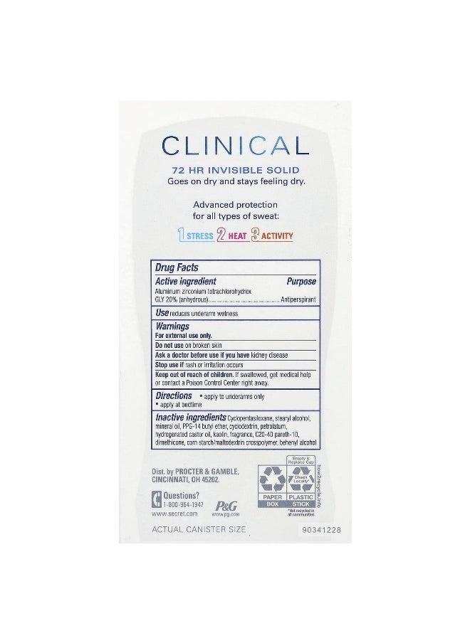 Secret - Secret, Clinical, 72 Hr Invisible Solid, Antiperspirant/Deodorant, Stress Response, 1.6 oz (45 g) - Image 1