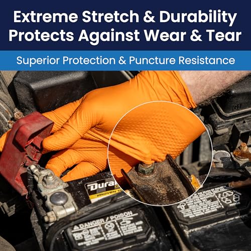 Adenna ProWorks CATCH Disposable Nitrile Gloves – 9 Mil, Heavy Duty Work Rubber Glove with Raised Pyramid Grip, Non–Latex & Powder Free, Pack of 100, Large, Orange - Image 3