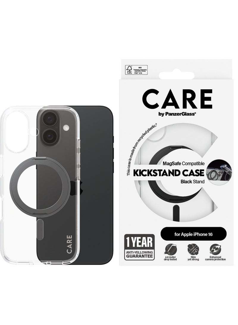 PanzerGlass حافظة هاتف CARE من PanzerGlass® لهاتف Apple iPhone 16 مع قاعدة مغناطيسية سوداء، حماية مختبرة ضد السقوط، بلاستيك معاد تدويره، ضمان ضد الاصفرار، حماية معززة للكاميرا - Image 1
