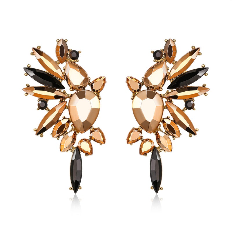 EVER FAITH Crystal Fashion Statement Earrings, Art Deco Marquise Teardrop Cluster Bling Colorful Dangle Earrings for Women Champagne Gold w/Black Gold-Tone - Image 1