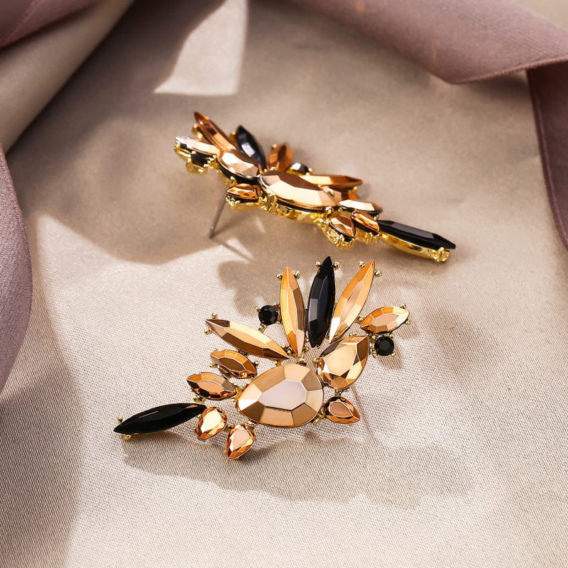 EVER FAITH Crystal Fashion Statement Earrings, Art Deco Marquise Teardrop Cluster Bling Colorful Dangle Earrings for Women Champagne Gold w/Black Gold-Tone - Image 5