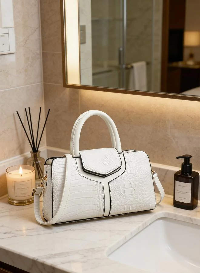 Take Two White Croc-Embossed Handbag