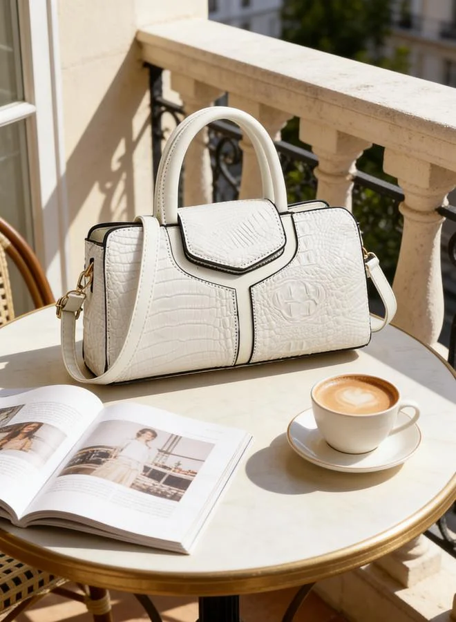 Take Two White Croc-Embossed Handbag