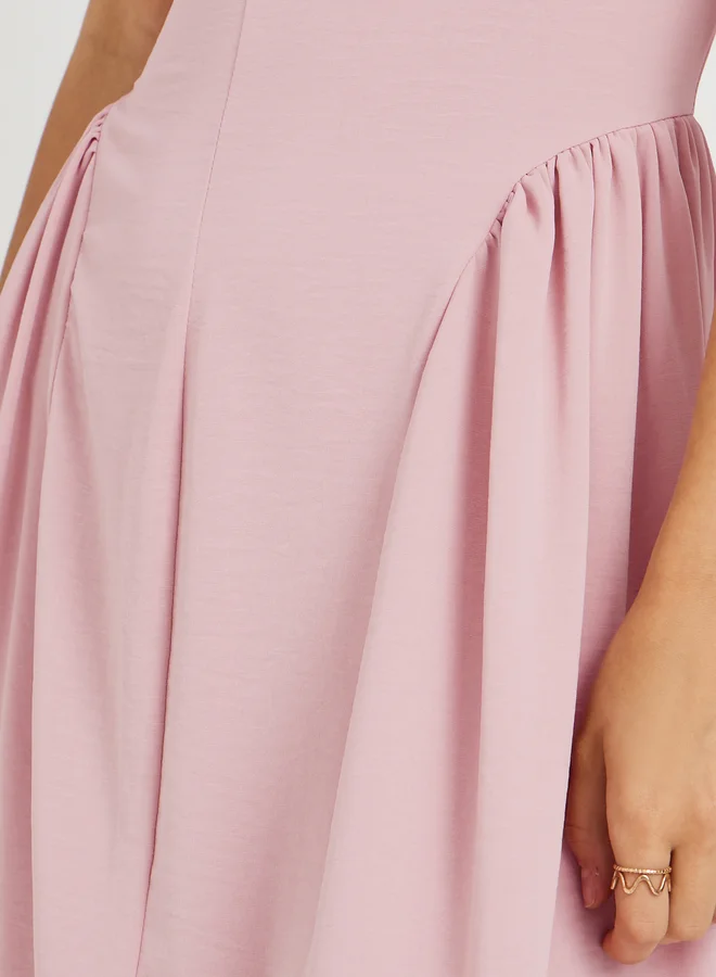 Take Two Take Two Solid Sleeveless Round Neck Pleated A-Line Maxi Dress