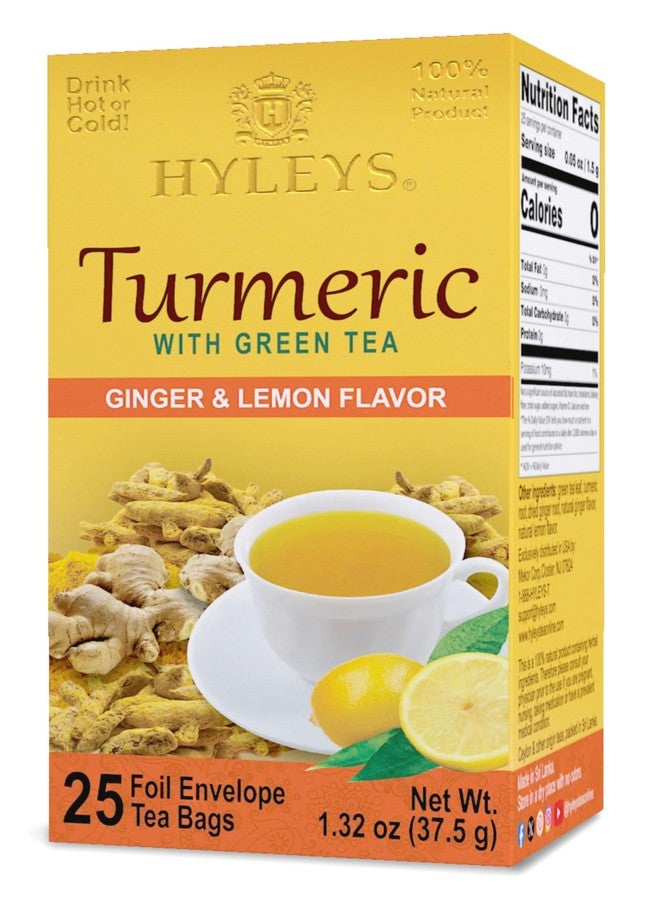 Hyleys Ginger Turmeric Tea Lemon Flavor - 25 Tea Bags - Wellness Herbal Supplement Green Tea - Image 1