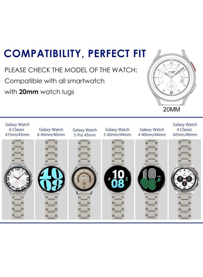 WINGLE for Samsung Galaxy Watch 7 6 5 4 Band Watch 6 Classic 47mm Bands 5 Pro Galaxy Watch 4 Classic FE Band 45mm 43mm 44mm 40mm 46mm 42mm Men 20mm Stainless Steel Band Galaxy Watch 3 41mm, Titanium - Image 2