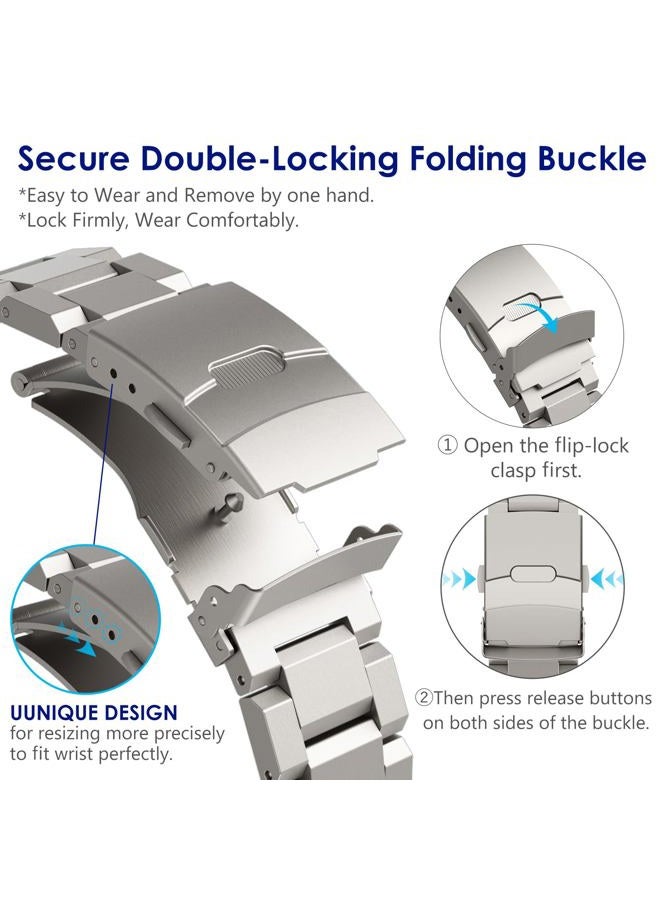 WINGLE for Samsung Galaxy Watch 7 6 5 4 Band Watch 6 Classic 47mm Bands 5 Pro Galaxy Watch 4 Classic FE Band 45mm 43mm 44mm 40mm 46mm 42mm Men 20mm Stainless Steel Band Galaxy Watch 3 41mm, Titanium - Image 4