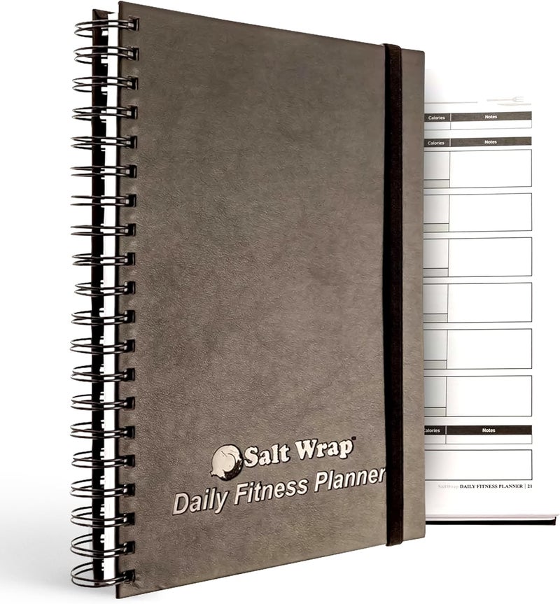 SaltWrap Daily Fitness Planner - Gym Workout Training Log, Weightlifting Exercise Journal, and Food/Diet Tracker - Daily and Weekly Pages, Goal Tracking, Spiral-Bound, 7 x 10 inches - Image 1