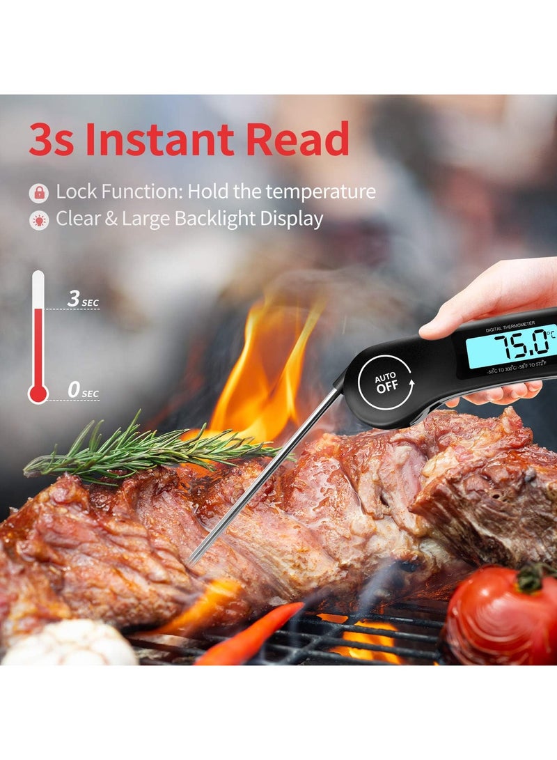 general Digital meat thermometer, instant read food thermometer with backlit LCD screen, foldable long probe and automatic on/off, perfect for kitchen, grill, water, meat, milk, cooking food - Image 3