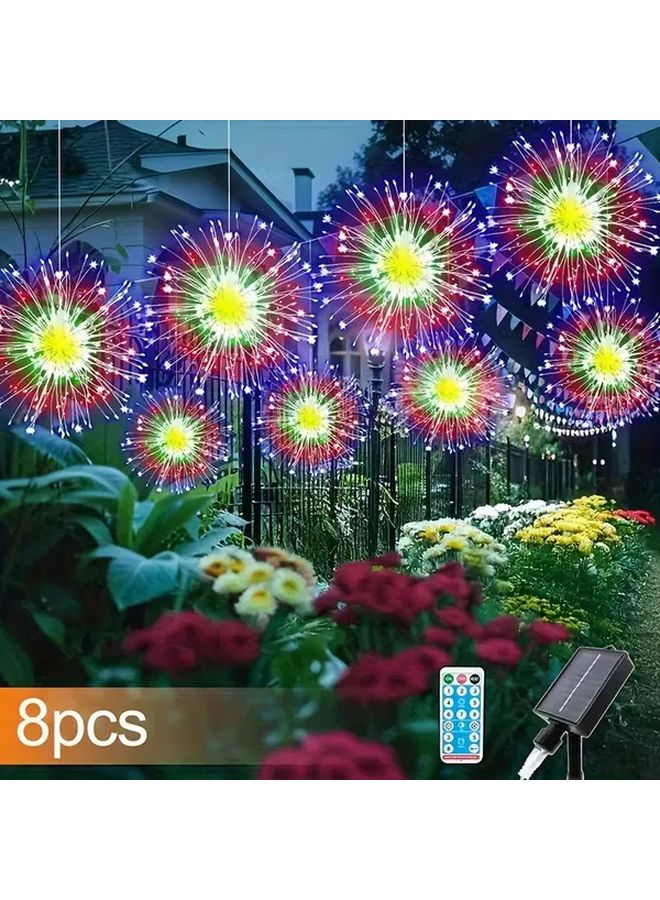 أضواء الألعاب النارية متعددة الألوان تعمل بالطاقة الشمسية مع جهاز تحكم عن بعد 8 قطع 480 مصباح LED 8 أوضاع مع مستشعر الحركة - Image 1