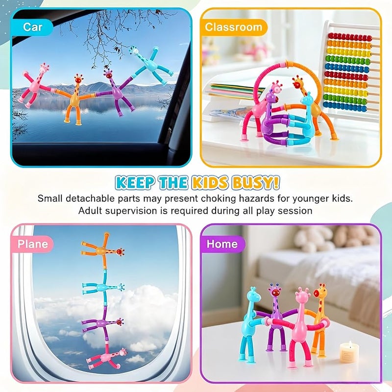 ATRJSZ 4 Pack Telescopic Suction Cup Giraffe Toy, Sensory Tubes for Toddler, Fidget Toys for 3 4 5 6 7 8 Year Old Boys Girls, Toddler Travel Toys,Christmas Stocking Stuffers for Kids - Image 3